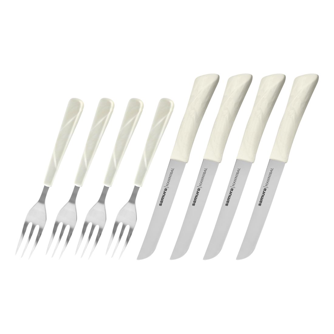 Samura Hannibal Kitchen Steak Knives And Forks (Set Of 4) - White Handle