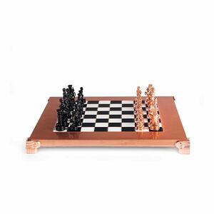 Manopoulos Chess Set Greek Roman Period - Copper Chessboard with Black/White Squares and Black/Copper Chessmen - Small (28 x 28 cm)