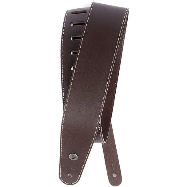 D'Addario 25LS01-DX Deluxe Leather Guitar Strap - Brown with Stitch
