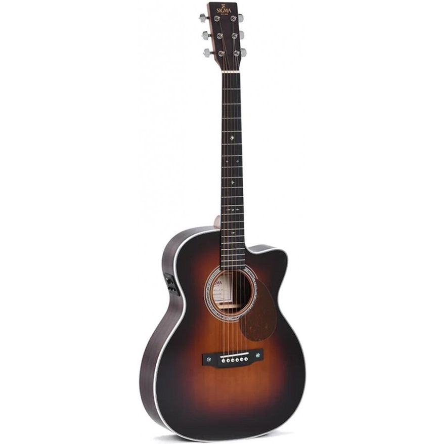 Sigma OMTC-1E-SB 000-14 Fret Cutaway Semi Acoustic Guitar - Polished Gloss with Sunburst - Include Softcase