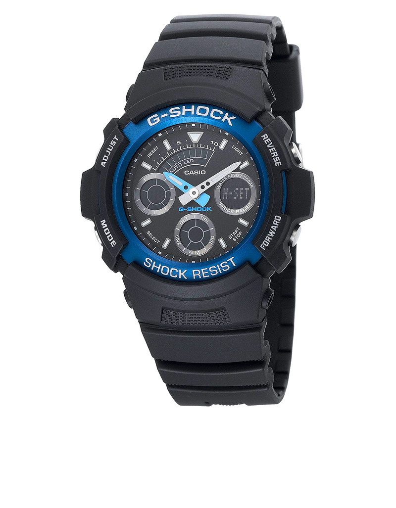 ساعة جي شوك مقاومة للماء حتى 200 متر عقارب رقمية Aw5912A زرقاء اللون