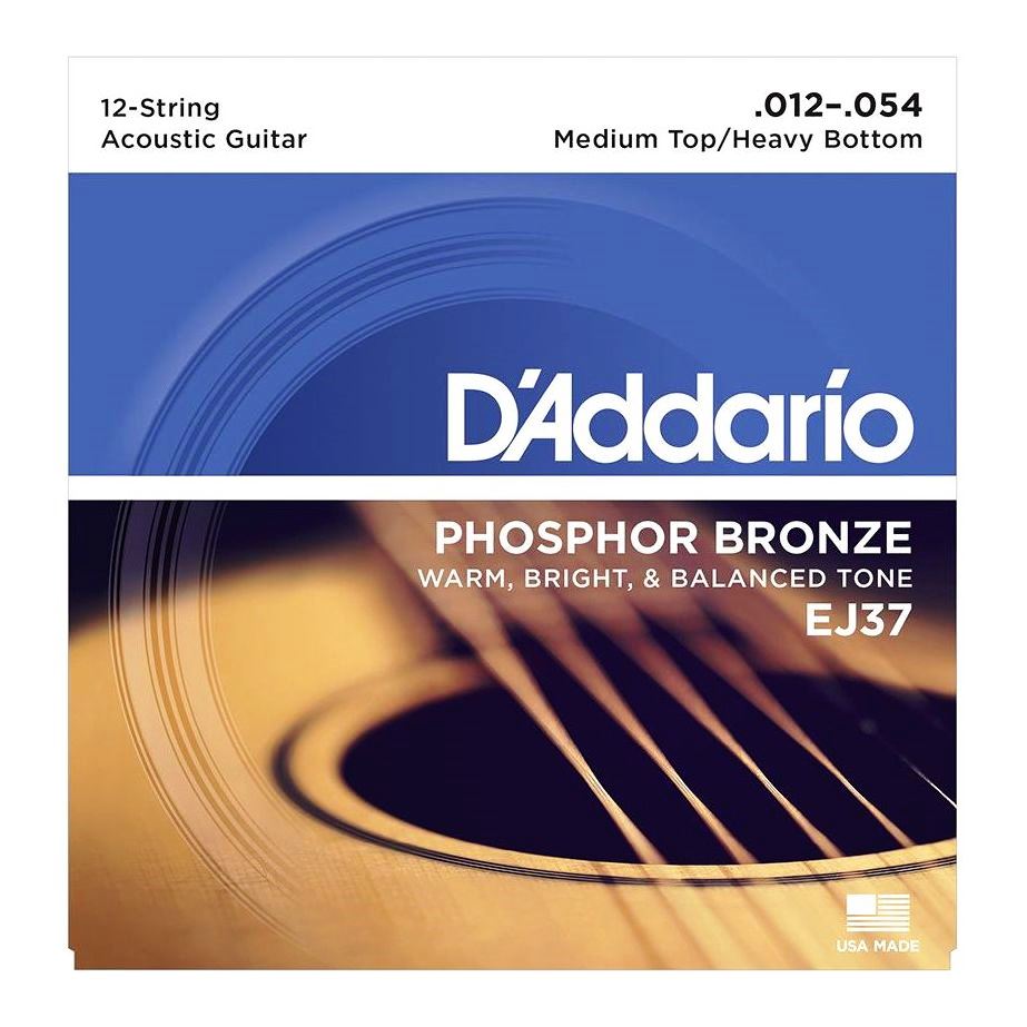 D'Addario EJ37 Phosphor Bronze 12-String Acoustic Guitar Strings - Medium Top - Heavy Bottom - 12-54