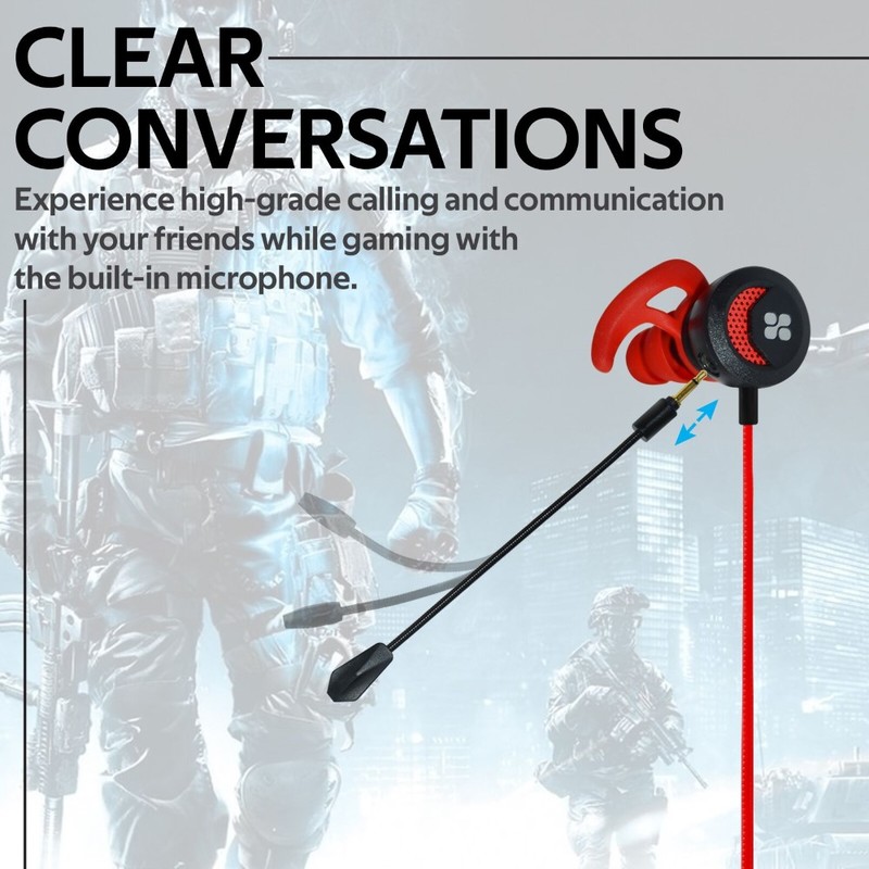Promate Clink Wired Gaming In-Ear Earphones With Detachable Mic And Ear Hooks Red