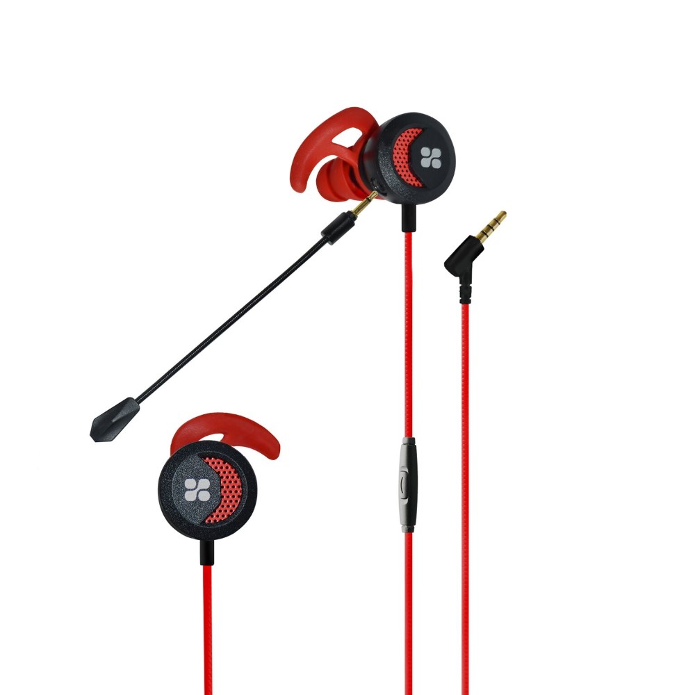 Promate Clink Wired Gaming In-Ear Earphones With Detachable Mic And Ear Hooks Red