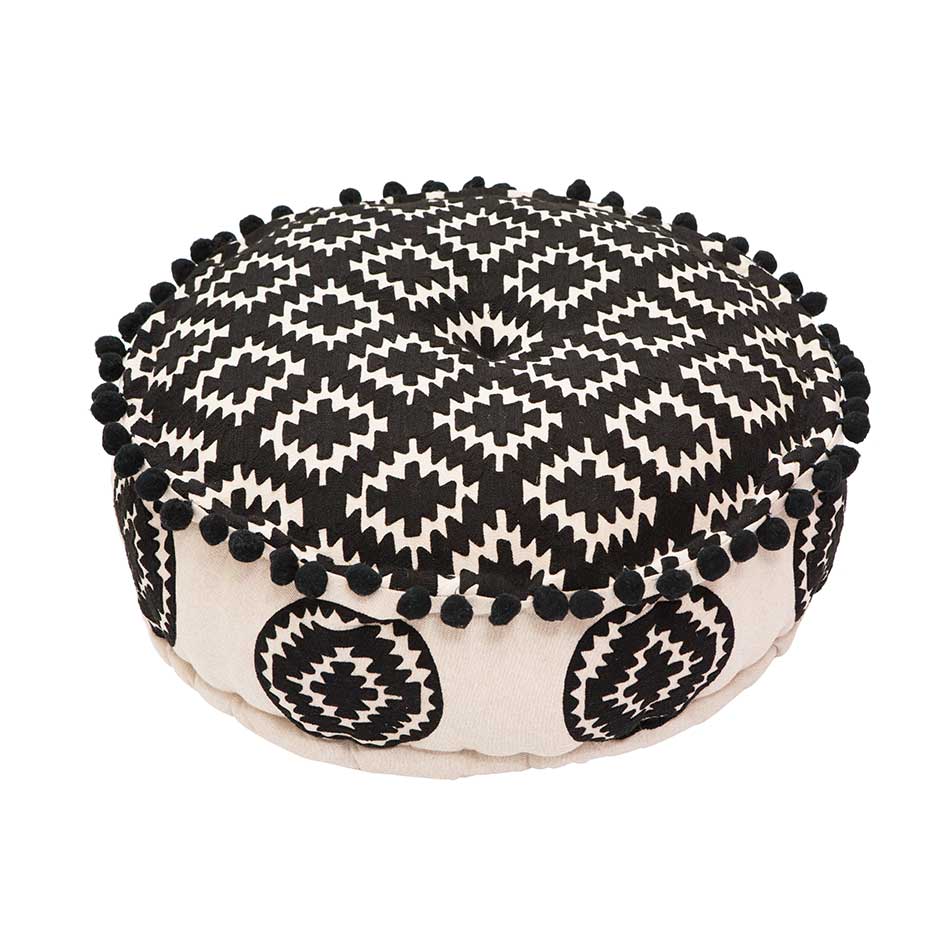 Bombay Duck Aztec Embroidered Black Pouff