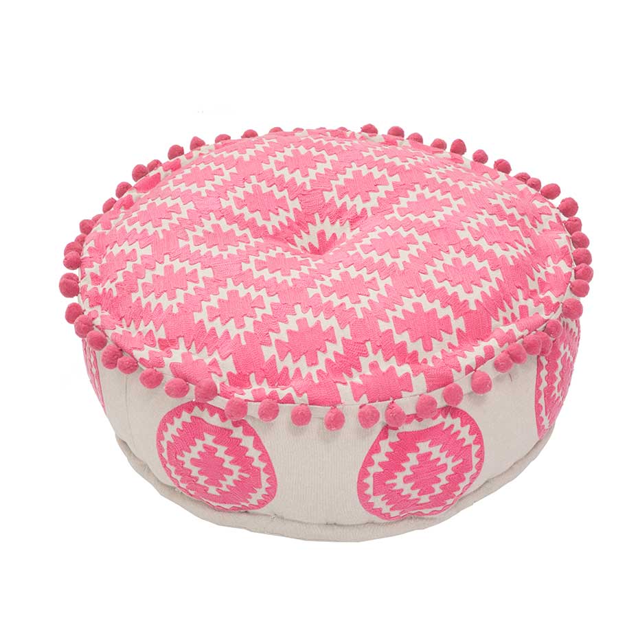 Bombay Duck Aztec Embroidered Candy Pink Pouff