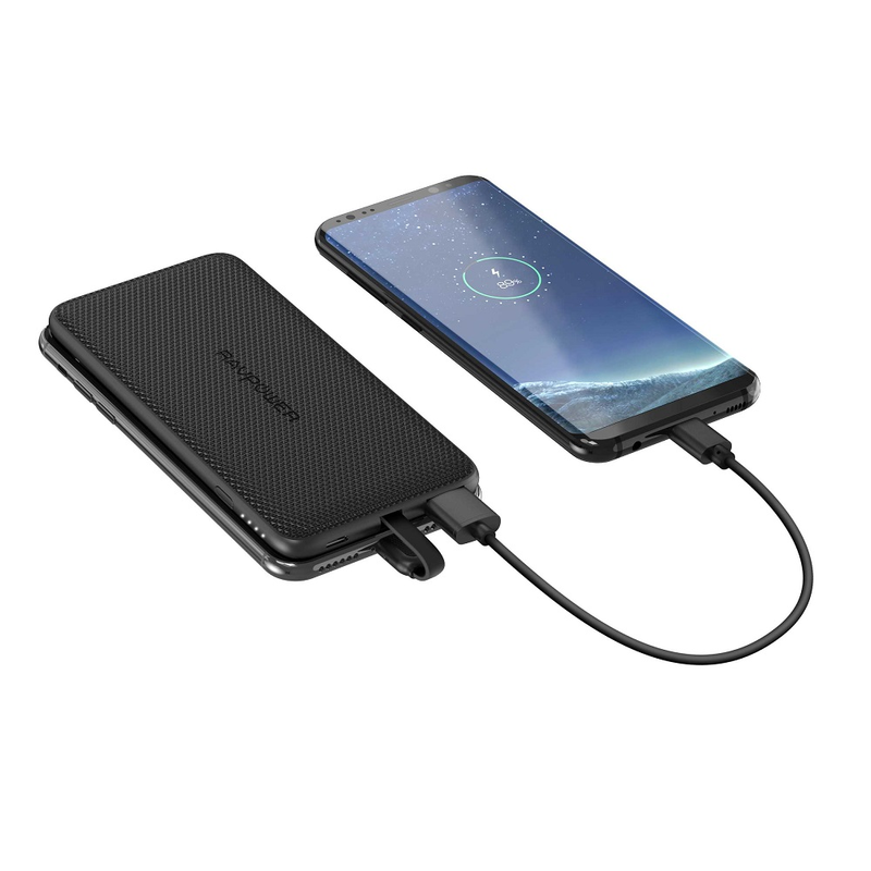 RAVPower Blade Series 5000mAh Power Bank Black with Built-in Lightning Cable