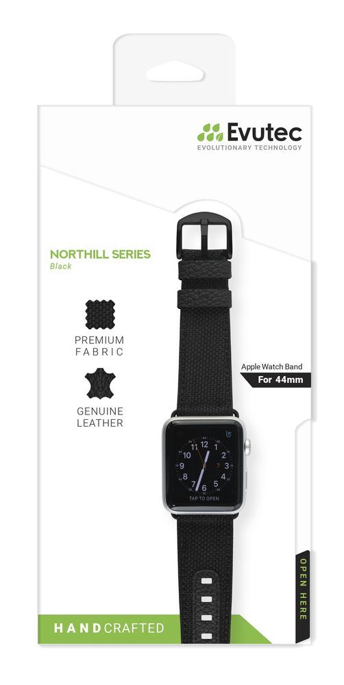 Evutec Northill Black/Black Band for Apple Watch 44mm (Compatible with Apple Watch 42/44/45mm)