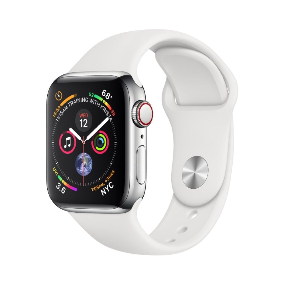 Apple Watch Series 4 GPS +Cellular 40mm Stainless Steel Case with White Sport Band