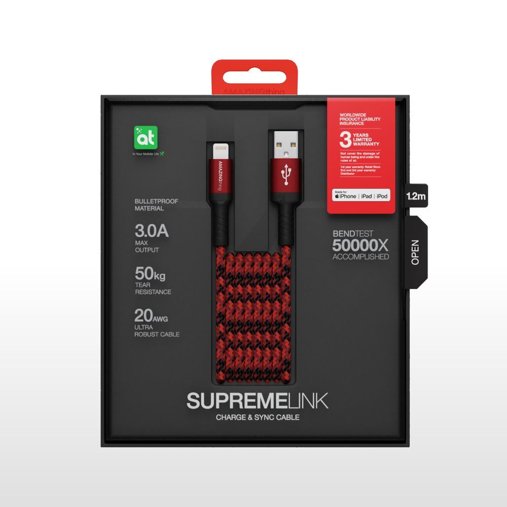Amazing Thing Supremelink Mfi Lightning Bullet Shield Cable 1.2M Red