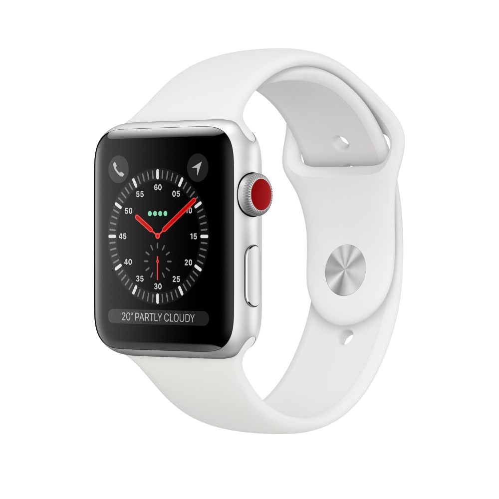 Apple Watch Series 3 GPS + Cellular 42mm Silver Aluminium Case with White Sport Band