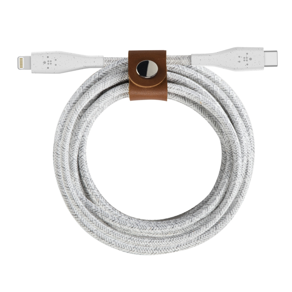 Belkin DuraTek BOOSTCHARGE USB-C Cable with Lightning Connector + Strap White