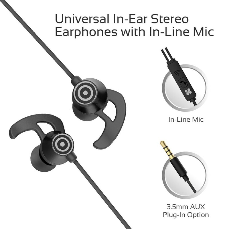 Promate Swift Black Heavy Bass Wired Earphones with In-Line Mic