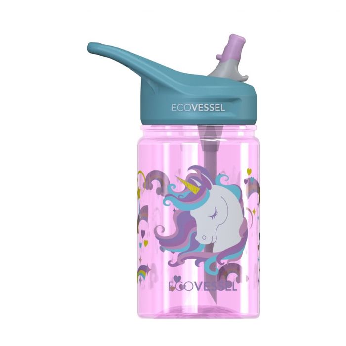 EcoVessel Unicorn splash Kids Water Bottle With Flip Straw 350ml
