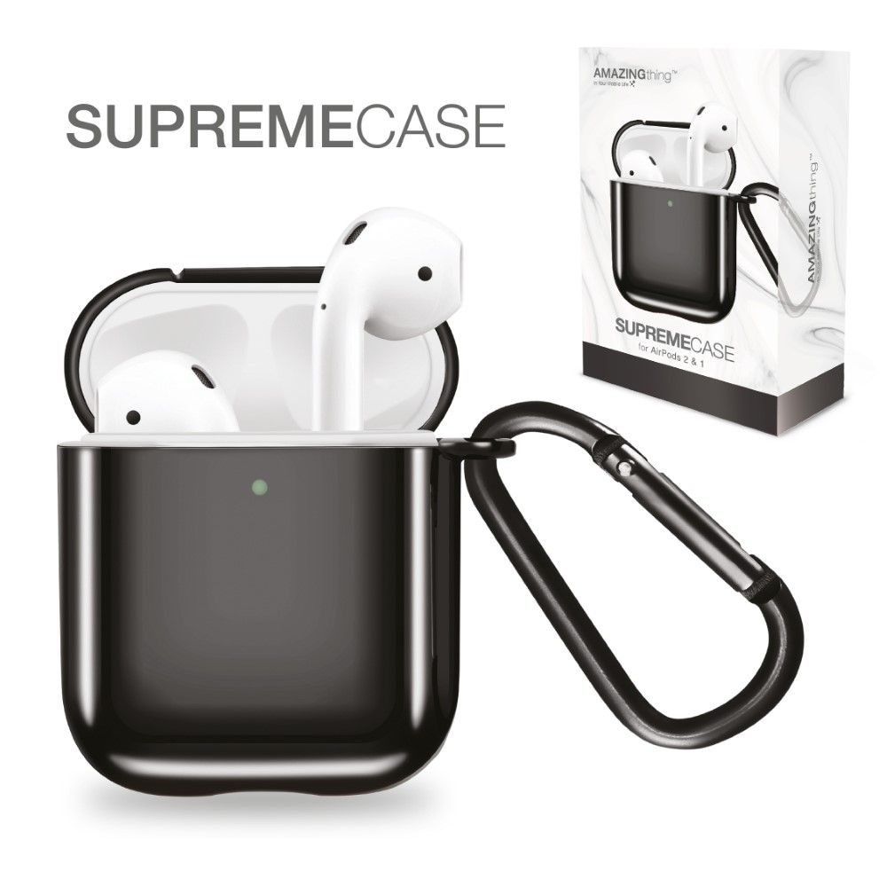Amazing Thing Supremecase Solid Black for Apple AirPods With Carabiner
