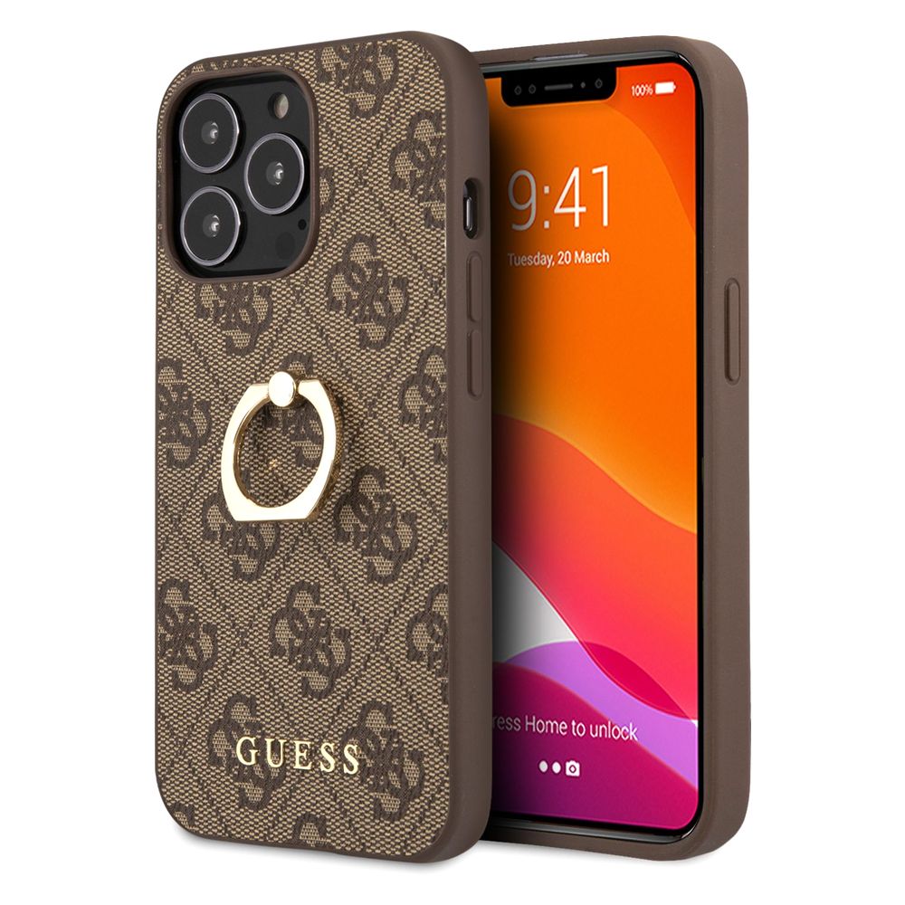Guess PU Leather 4G Case with Ring Stand for iPhone 13 Pro Brown