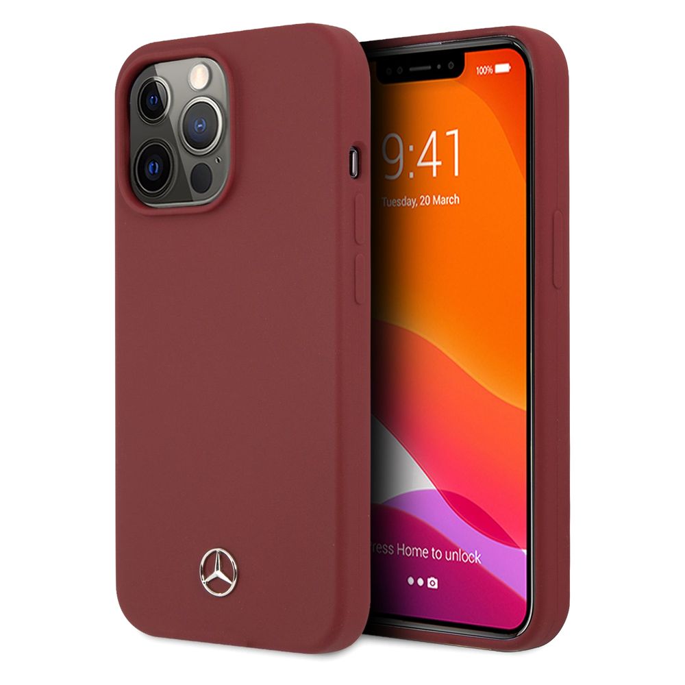 Mercedes Benz Liquid Silicone Case with Microfiber Lining for iPhone 13 Pro Red