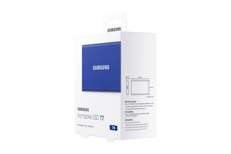 Samsung T7 Portable SSD USB 3.2 1TB Blue