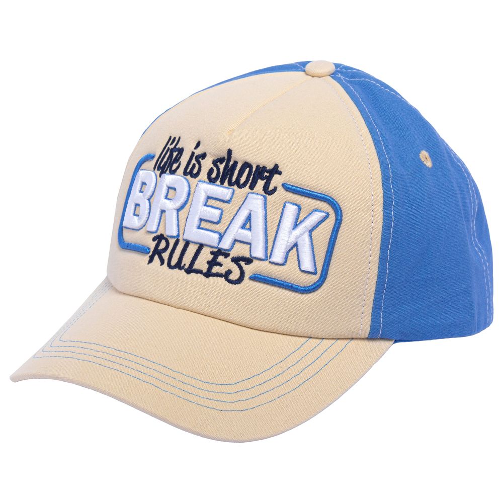 B180 Break Rules 3 Unisex Snapback Trucker Cap - Beige/Sky Blue