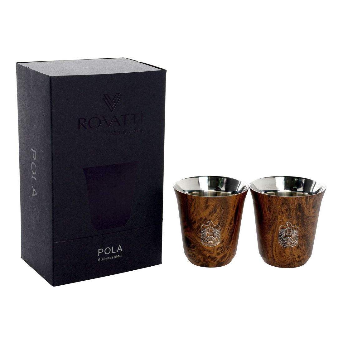 Rovatti Pola UAE Stainless Steel Cup Wooden 175 ml (Set Of 2)