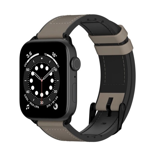 SwitchEasy Hybrid Silicone-Leather Apple Watch Band 42/44/45mm Stone Gray