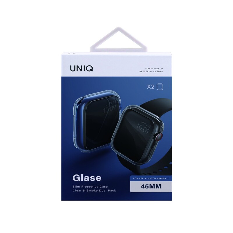 UNIQ Glase Apple Watch Series 7 Case Dual Pack 45mm Clear/Smoke UNIQ Glase Apple Watch Series 7 Case Dual Pack 45mm Clear/Smoke
