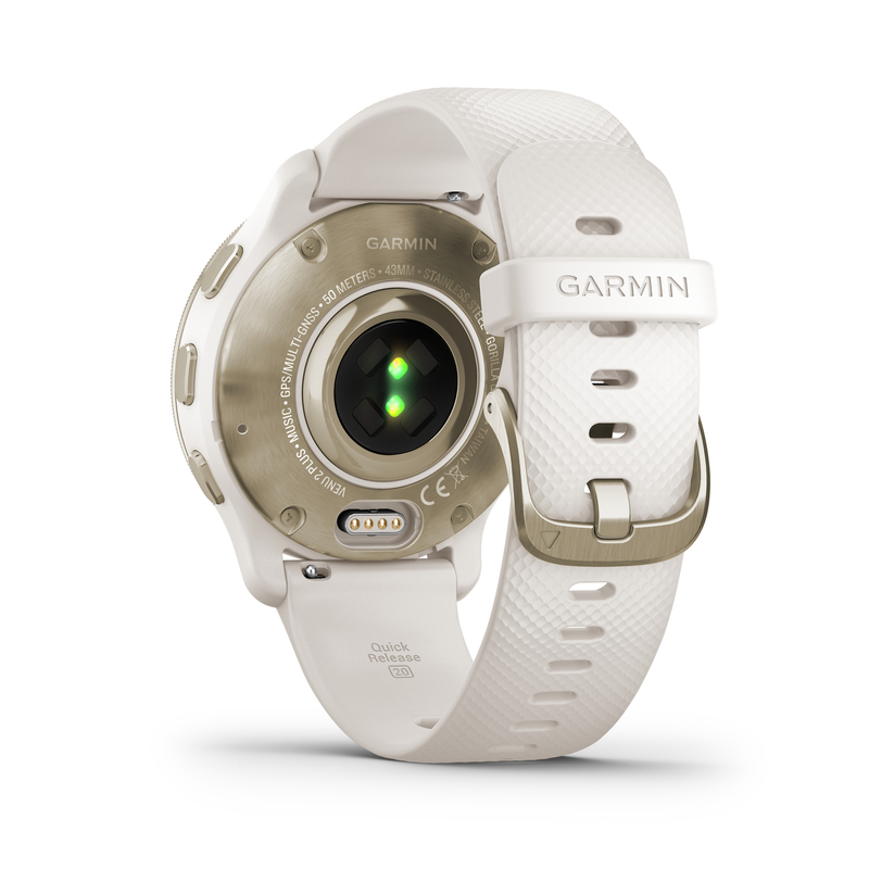 Garmin Venu 2 Plus Cream Gold Stainless Steel Bezel with Ivory Case and Silicone Band Smartwatch