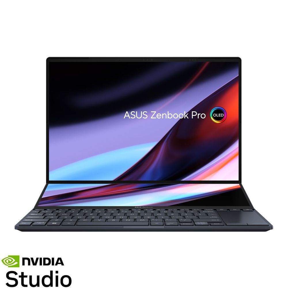 ASUS Zenbook Pro Duo 14 OLED UX8402ZE-OLED207W Creator Laptop Intel Core i7-12700H/16GB/1TB SSD/NVIDIA GeForce RTX 3050 Ti 4GB/14.5-inch 2.8K (2880x1800) OLED 120Hz + ScreenPad Plus 12.7-inch (2880x864) with Stylus/Windows 11 Home - Tech Black