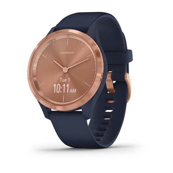 Garmin vivomove 3S 39mm Rose Gold Stainless Steel Bezel with Navy Case and Silicone Band Smartwatch
