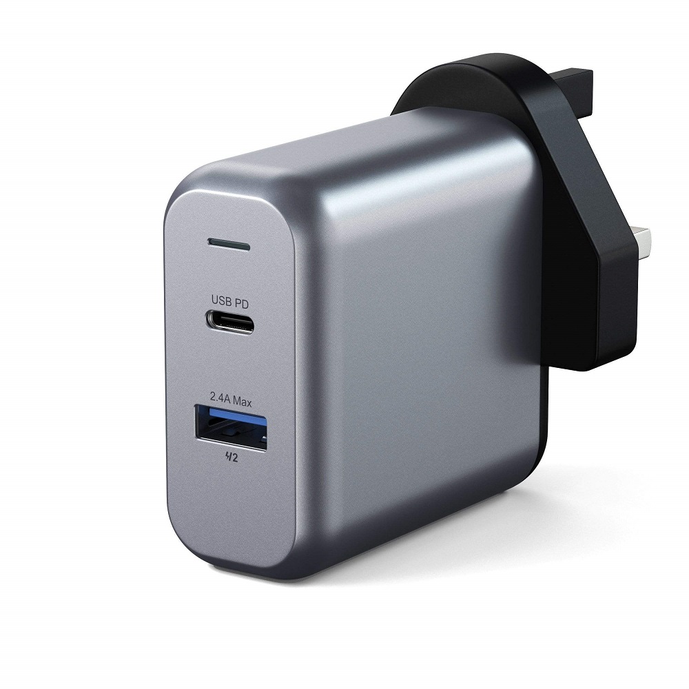 Satechi Wall Charger Dual Port 30W PD USB-C + USB-A UK Space Grey