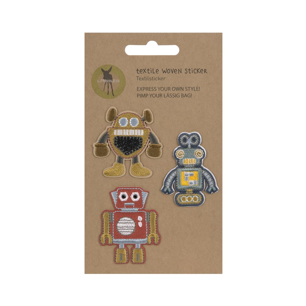 Lassig Textile Woven Sticker Stick On - Robots (Set of 3)