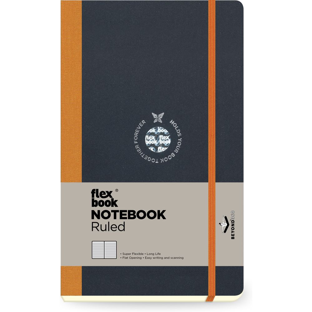Flexbook Global Ruled A5 Notebook - Medium - Black Cover/Orange Spine (13 x 21 cm)