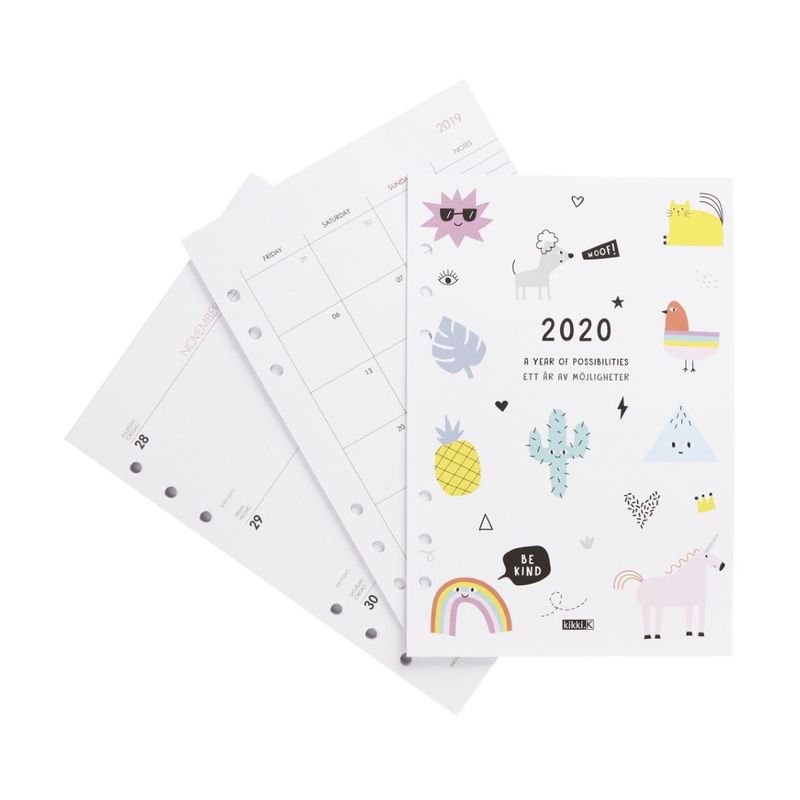 kikki.K 2020 Cute Monthly Weekly Diary Refill Lge Be Kind White