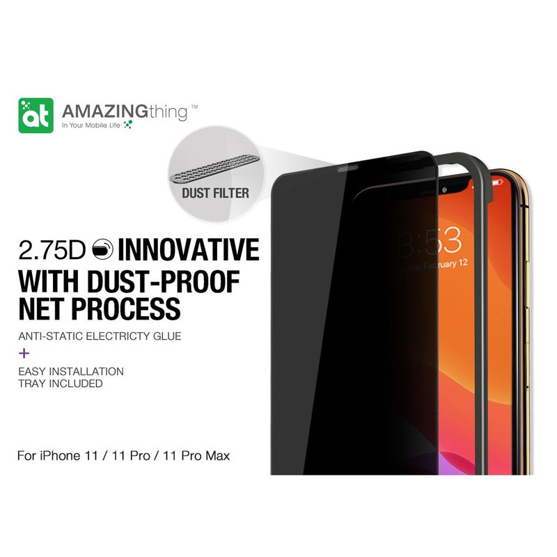 Amazing Thing 0.3M 2.75D Privacy Black Screen Protector Black for iPhone 11 with Installer