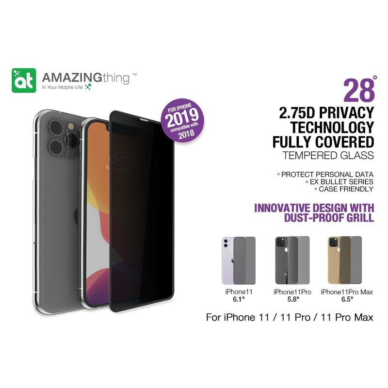 Amazing Thing 0.3M 2.75D Privacy Black Screen Protector Black for iPhone 11 Pro Max with Installer