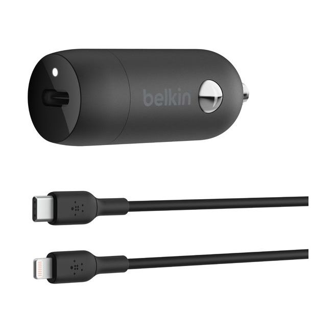 Belkin BoostCharge 30W USB-C Car Charger + USB-C to Lightning cable - Black