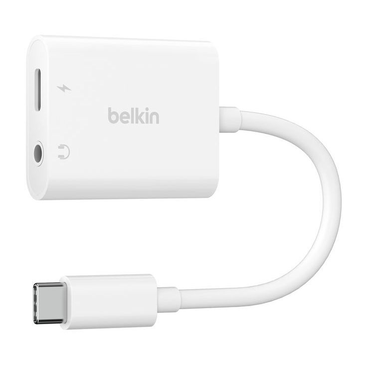 Belkin RockStar 3.5mm Audio + USB-C Charge Adapter - White
