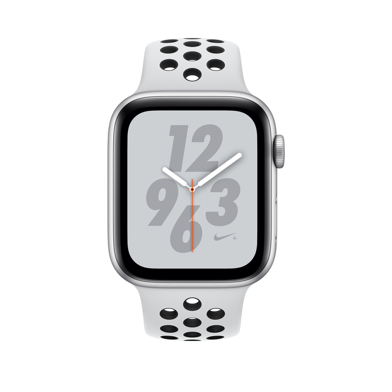 ساعة آبل إصدار نايك بلس الرابع مع جي بي إس 44 مم ذات هيكل من البالتينوم النقي أسود اللون مع سوار رياضي من البلاتينوم النقي أسود من نايك