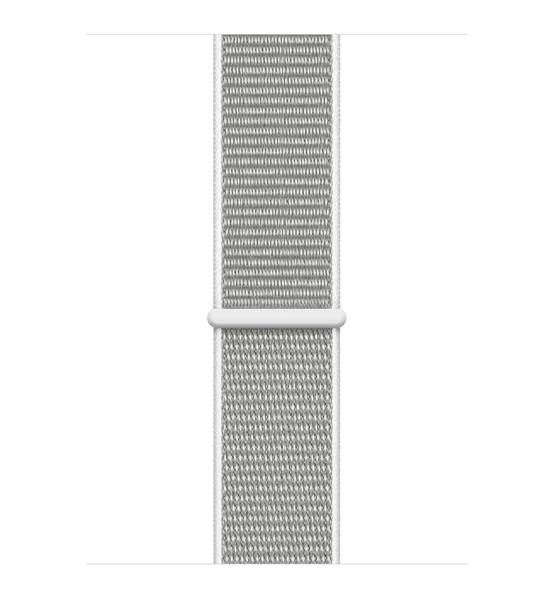 ساعة آبل من الإصدار الرابع مع جي بي إس 40 مم ذات هيكل من الألومنيوم بالون الفضي مع حزام ساعة رياضي أبيض صدفي