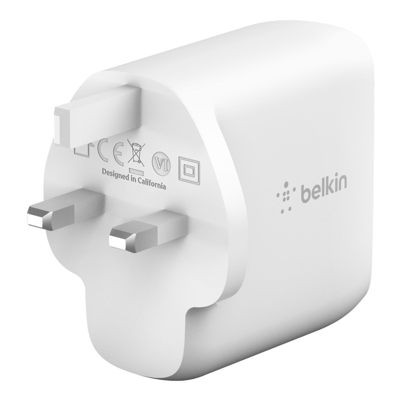 شاحن Belkin Boostcharge 68 واط مزدوج USB-C PD Gan 50c / 18c أبيض