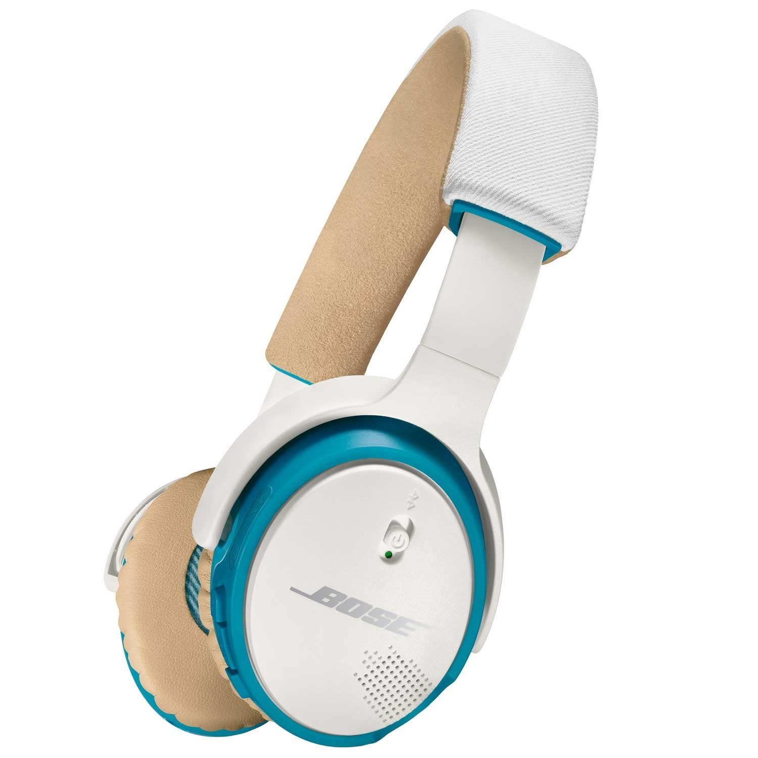 سماعة الرأس بوز ساوند لينك لاسلكية فوق الأذن بتقنية البلوتوث، لون أبيض/أزرق