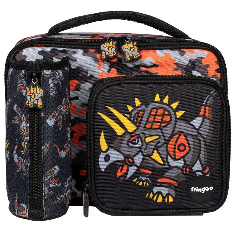 Fringoo Square Fringoo Lunch Bag - Dinosaur Robot Black