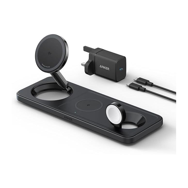 Anker MagGo Wireless Charging Station 15W 3-in-1 Pad With Cable And Wall Adapter Anker MagGo Wireless Charging Station 15W 3-in-1 Pad With Cable And Wall Adapter