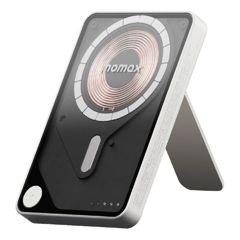 Momax 1-Power X Pro 5000mAh Magnetic Wireless Power Bank With Stand And Built-In USB-C Cable - White Momax 1-Power X Pro 5000mAh Magnetic Wireless Power Bank With Stand And Built-In USB-C Cable - White