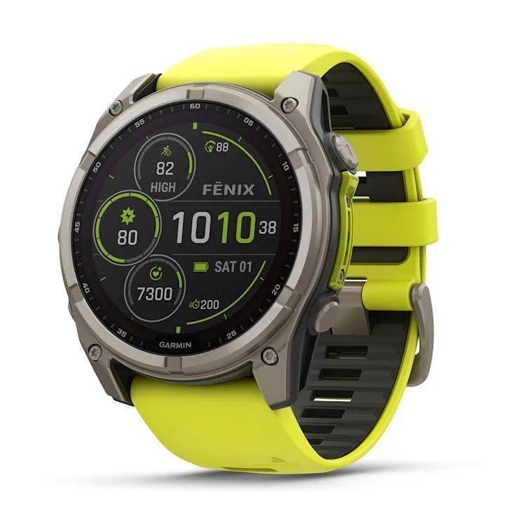 Garmin Fenix 8 51mm Solar Sapphire Titanium Smartwatch - Amp Yellow/Graphite Silicone Band