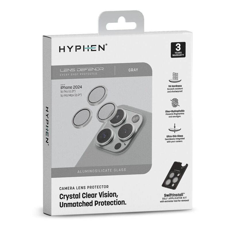 HYPHEN Camera Lens Protector for iPhone 16 Pro/Pro Max with Self Installation Board - Gray HYPHEN Camera Lens Protector for iPhone 16 Pro/Pro Max with Self Installation Board - Gray