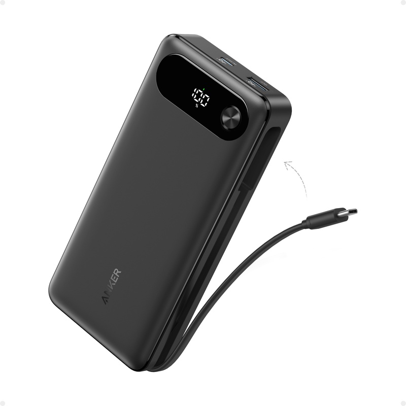 Anker Power Bank 20000mAh 87W Built-In USB-C Cable- Black