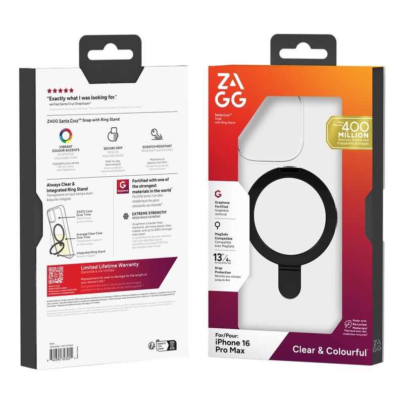 Zagg Cases Santa Cruz Snrks Apple iPhone 16 Pro Max Black