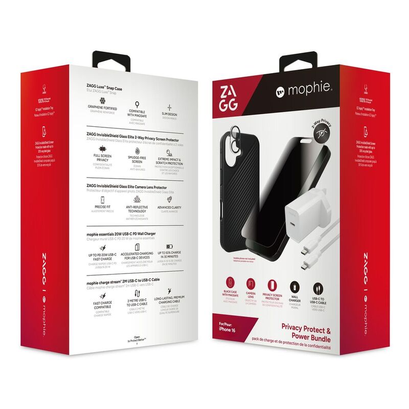 Zagg Luxesnap/ IS Privacy/ Glass Elite Camera/ Cable & Power Bundle for iPhone 16