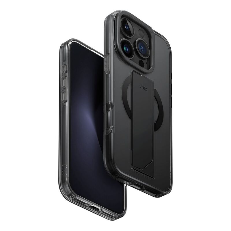 UNIQ Hybrid iPhone 16 Pro (2024) Case 6.3 Heldro Max Magclick With Camera Stand - Vapour (Smoke)